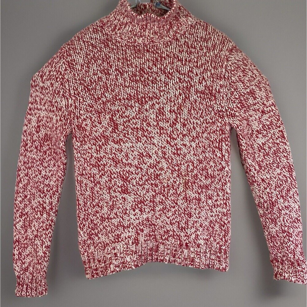 Vintage Eddie Bauer Sweater Womens Medium  Red White Turtleneck Lambswool Angora